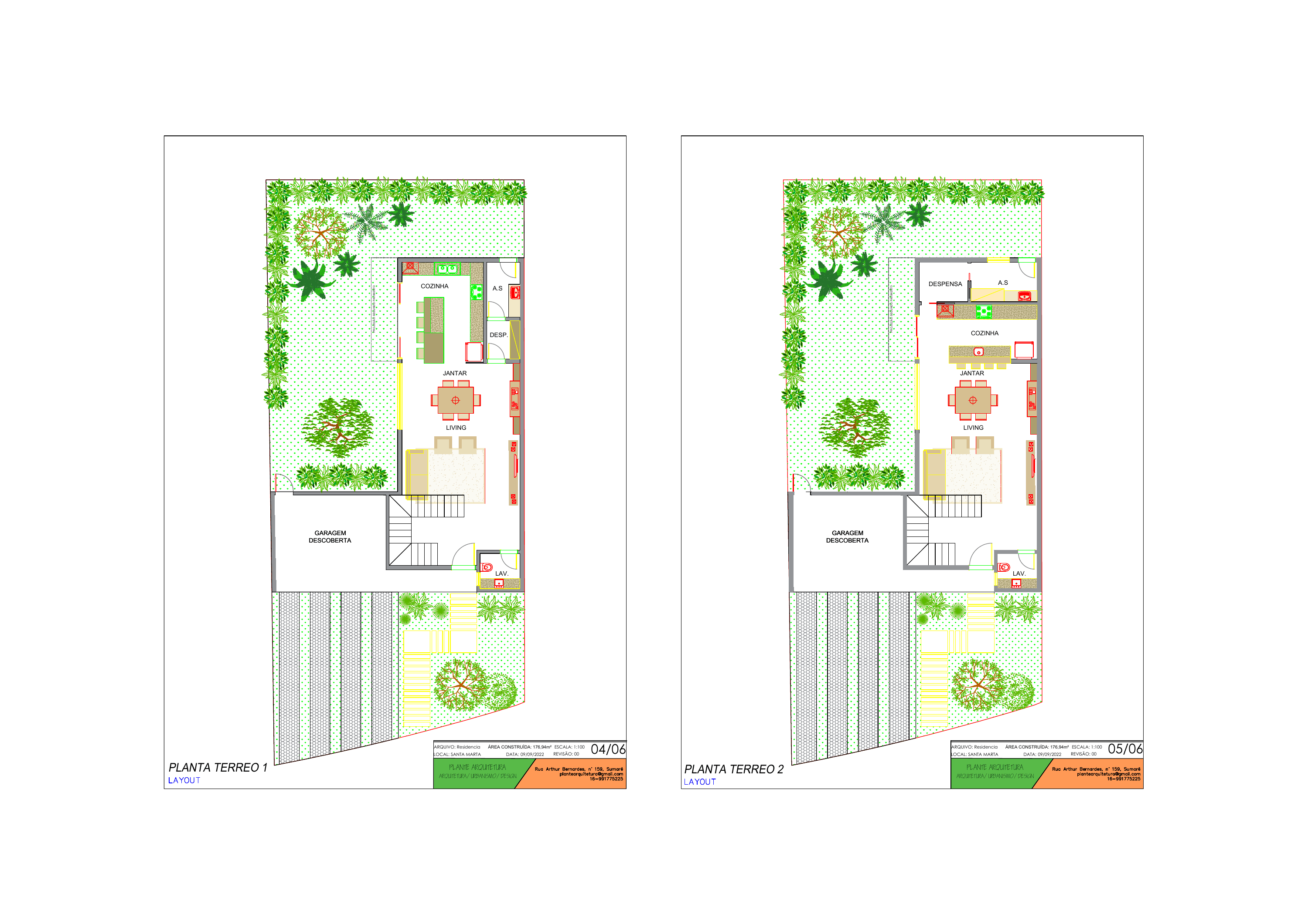 Duas referências de implantação para uma casa térrea no lote